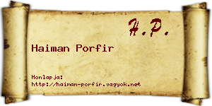 Haiman Porfir névjegykártya